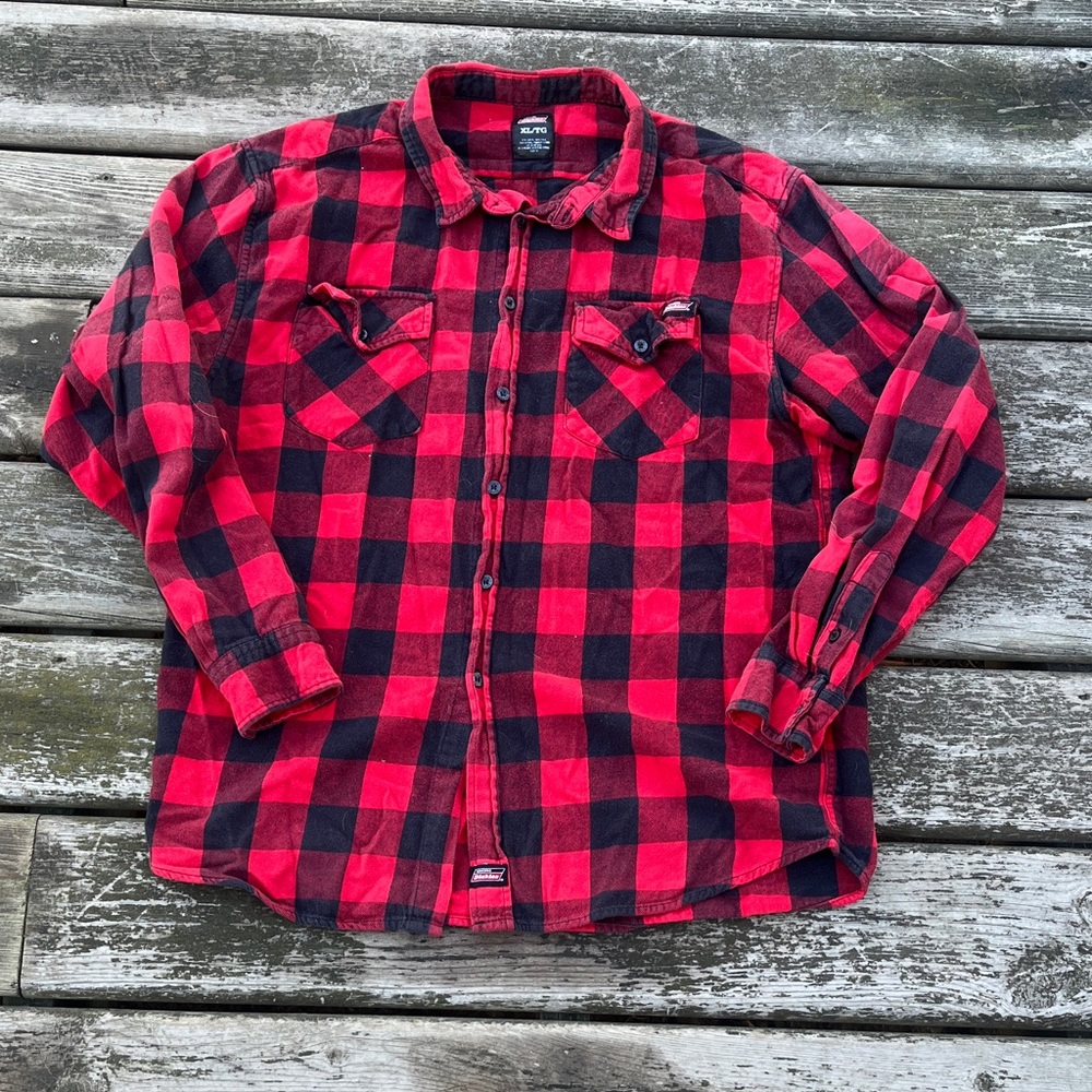 Dickies Red and Black Checkered Shirt Buffalo Plaid Cotton Size XL